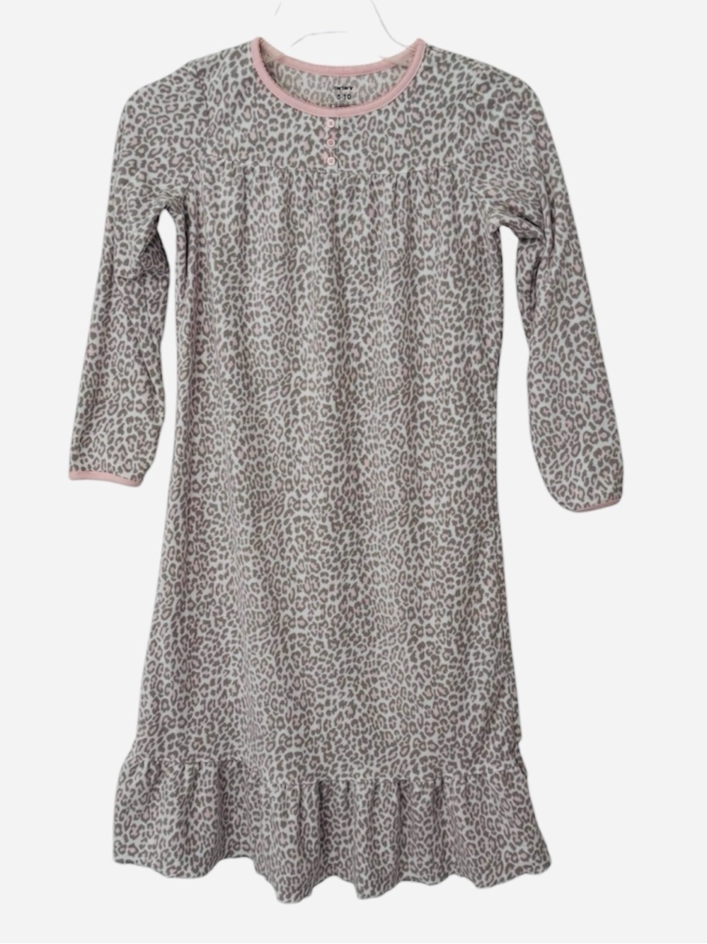 Carter's Pink & Gray Leopard Print Long Sleeve Nightgown Size 8-10